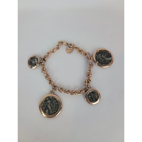 Vintage Bella Diva 18kt Rose Gold Plated Bronze Roman Coin Charm Bracelet - Picture 1 of 7